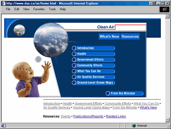 Sample HomePage of the Clean Air Site