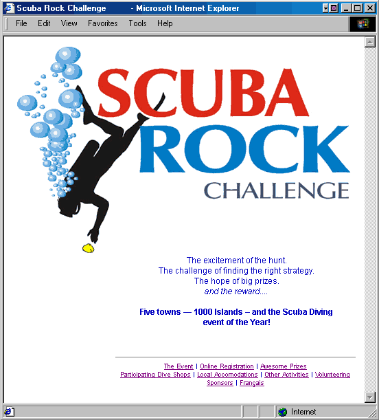 Sample HomePage for the Scuba Rock Challenge Event