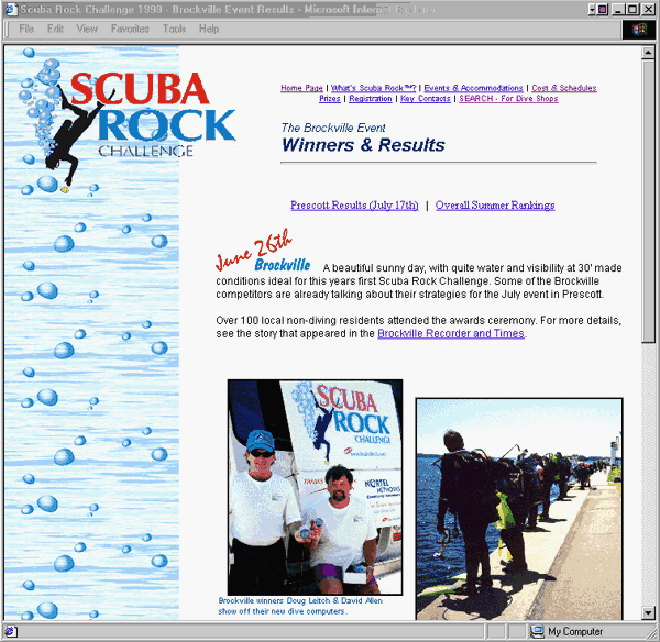 Sample Interior Page for the Scuba Rock Challenge Event
